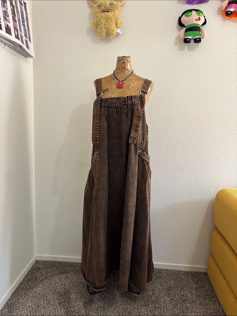 Apron styled maxi dress M acid washed boho Lagenlook suspenders Y2K fall whimsy